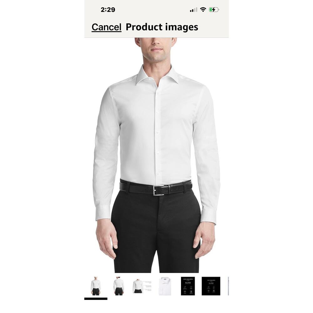 Van Heusen Dress Shirt Men's M 15-15.5 32/33 White Geo Flex Stretch Wrinkle Free